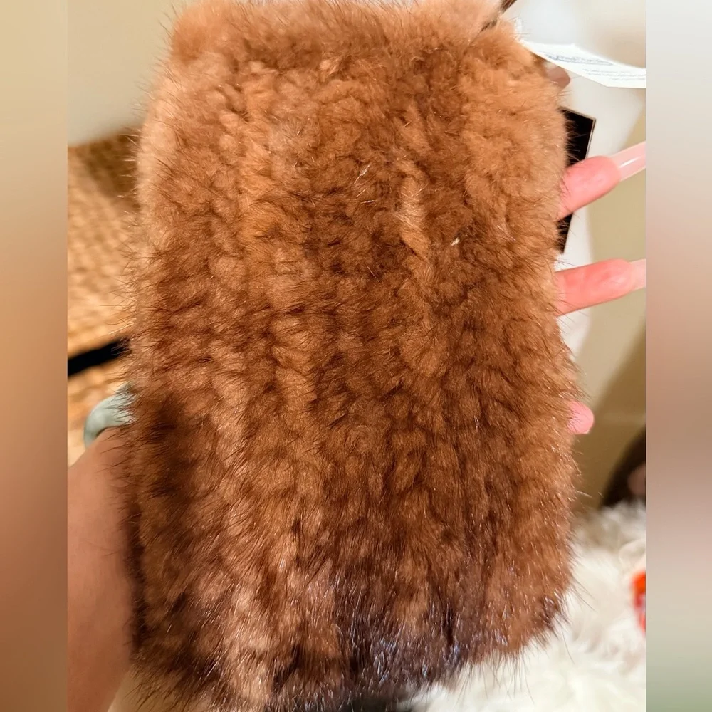 Y2K Real Mink Fur Mini Crossbody Bag Brown Glam Luxe NWT